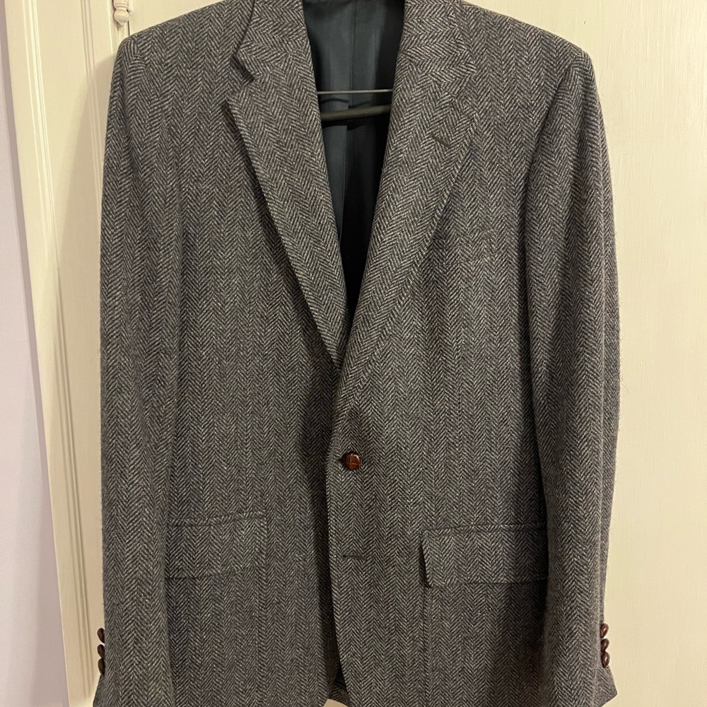 Vintage Men's Gray Herringbone Tweed Blazer